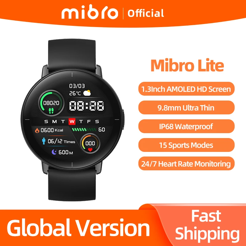  Mibro Watch Lite 9.8mm Ultra Thin 230mAh AMOLED HD Screen Waterproof Bluetooth Man Woman Sport Smartwatch iOS Android Compatible