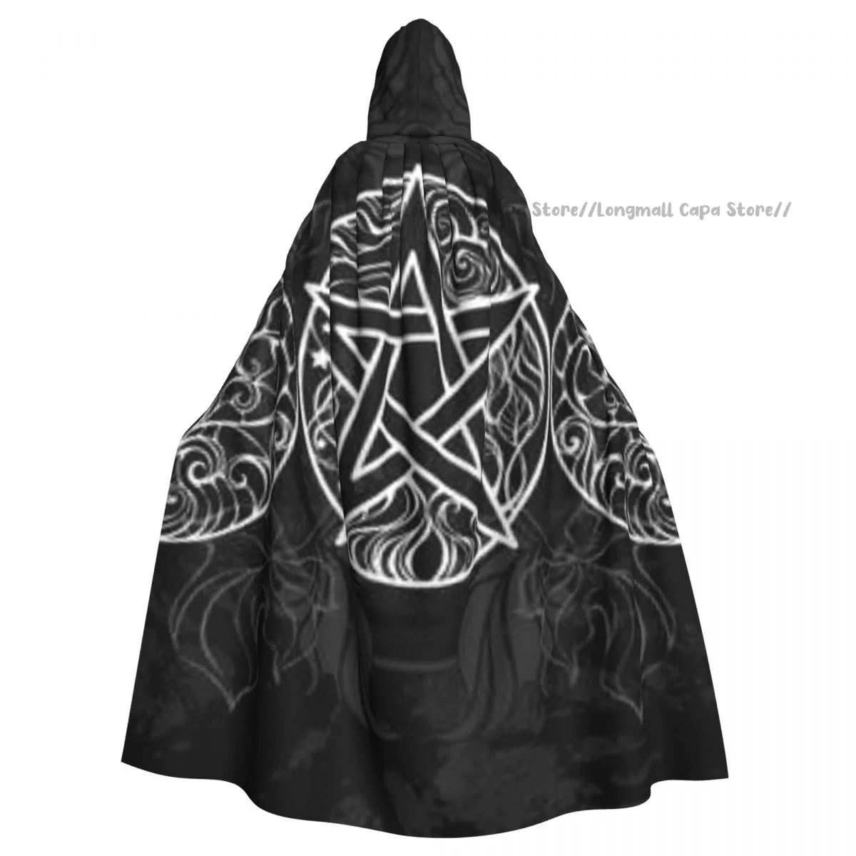 

Pentagram With Crescents Hooded Cloak Coat Halloween Cosplay Costume Vampire Devil Wizard Cape Gown Party