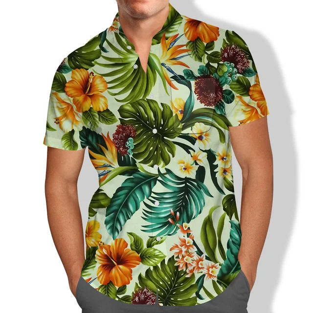 Ropa de fiesta Hawaiana para hombre, camisetas Aloha de talla grande, color rojo, diseño de hojas tropicales, de lujo, verano - AliExpress Ropa de hombre