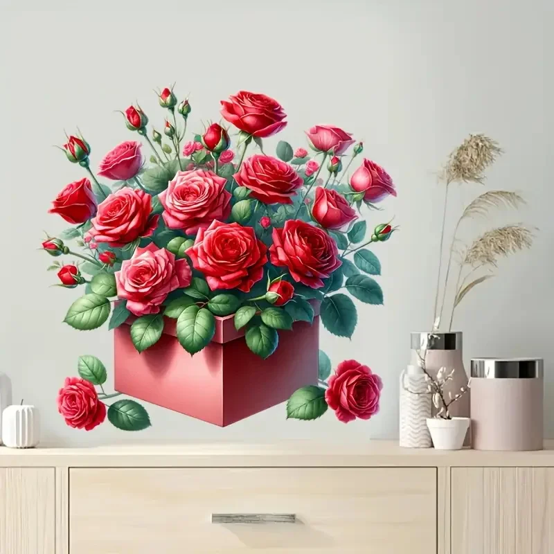Toilet Seat Stickers Toilet Wall Stickers Toilet Stickers Vinyl Stickers A Box of Red Roses Self-Adhesive Toilet Stickers Wall Decal Removable Reusable PVC Sticker for Toilet Lid Bathroom Decor