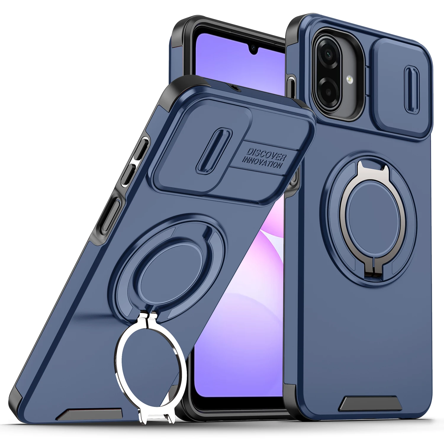 Universal Armor Case with Slide Lens Protector and Magnetic Ring Holder