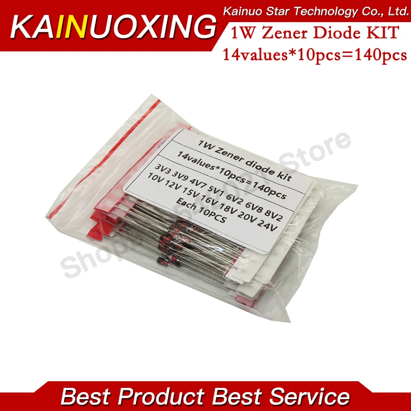 제너 다이오드 키트, 14 개 x 10 개 = 140 개, 1W, DO-41 3.3V-30V 부품, DIY 키트