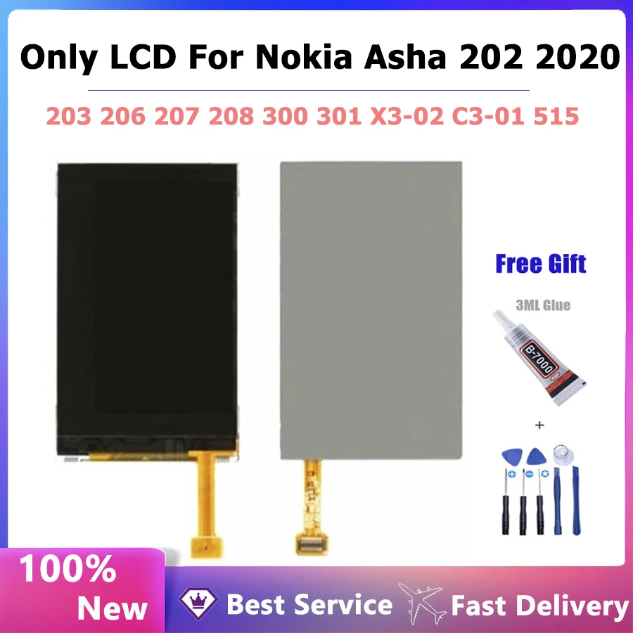 100% Testato Nuovo Di Alta Qaulity Per Nokia Asha 202 203 206 207 208 300 301 X3-02 C3-01 515 Dual Sim Screen Display Lcd Con Strumenti