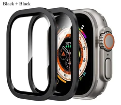 Premium Tempered Glass Screen Protector with Metal Bumper for Apple Watch Ultra 49mm - 2 Pack, Anti - Scratch, HD Clarity (2PCS Black)