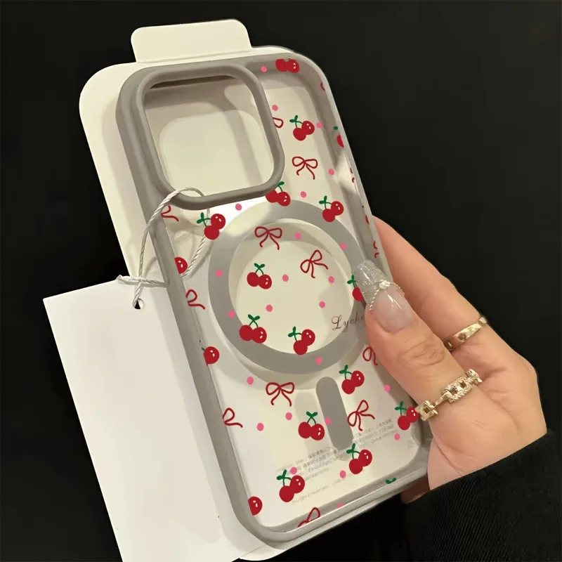 Red Cherry Bow Magnetic Clear Phone Case with Magsafe