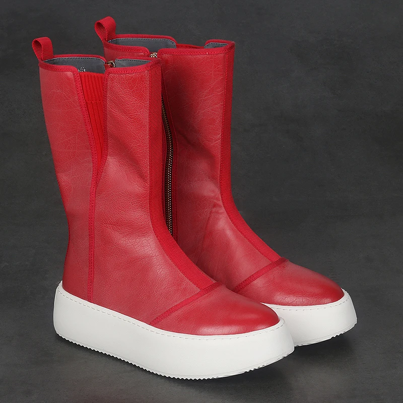 

Korean Version of The New Leather Men's Shoes Thick Soled Knight Boots All-in-one High Boots Comfortable Men's Fashion Shoes