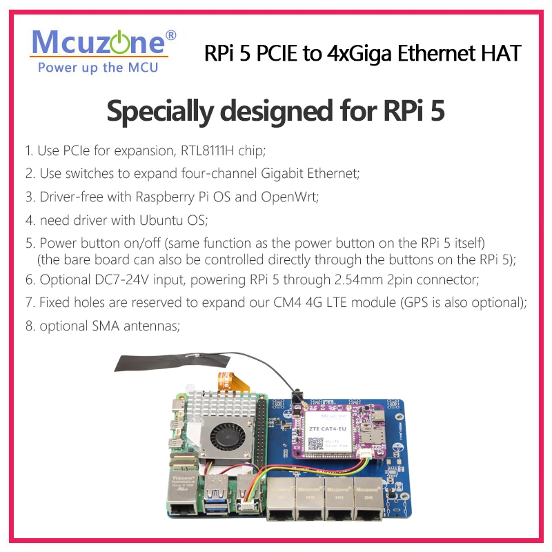 MPG4,   5 PCIE to 4xGiga ̴ HAT, ġ , 4 ä ⰡƮ ̴ Ȯ, Openwrt OS ̹