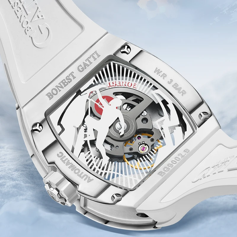 Bonest Gatti-男性用自動巻き時計,機械式トノー腕時計,カーボン