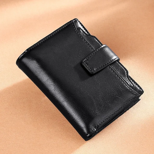 Women Wallet Genuine Leather Retro Oil Wax Cowhide Fashion Girls Wallet Short Zipper Cute Small Coin Purse for Women Black