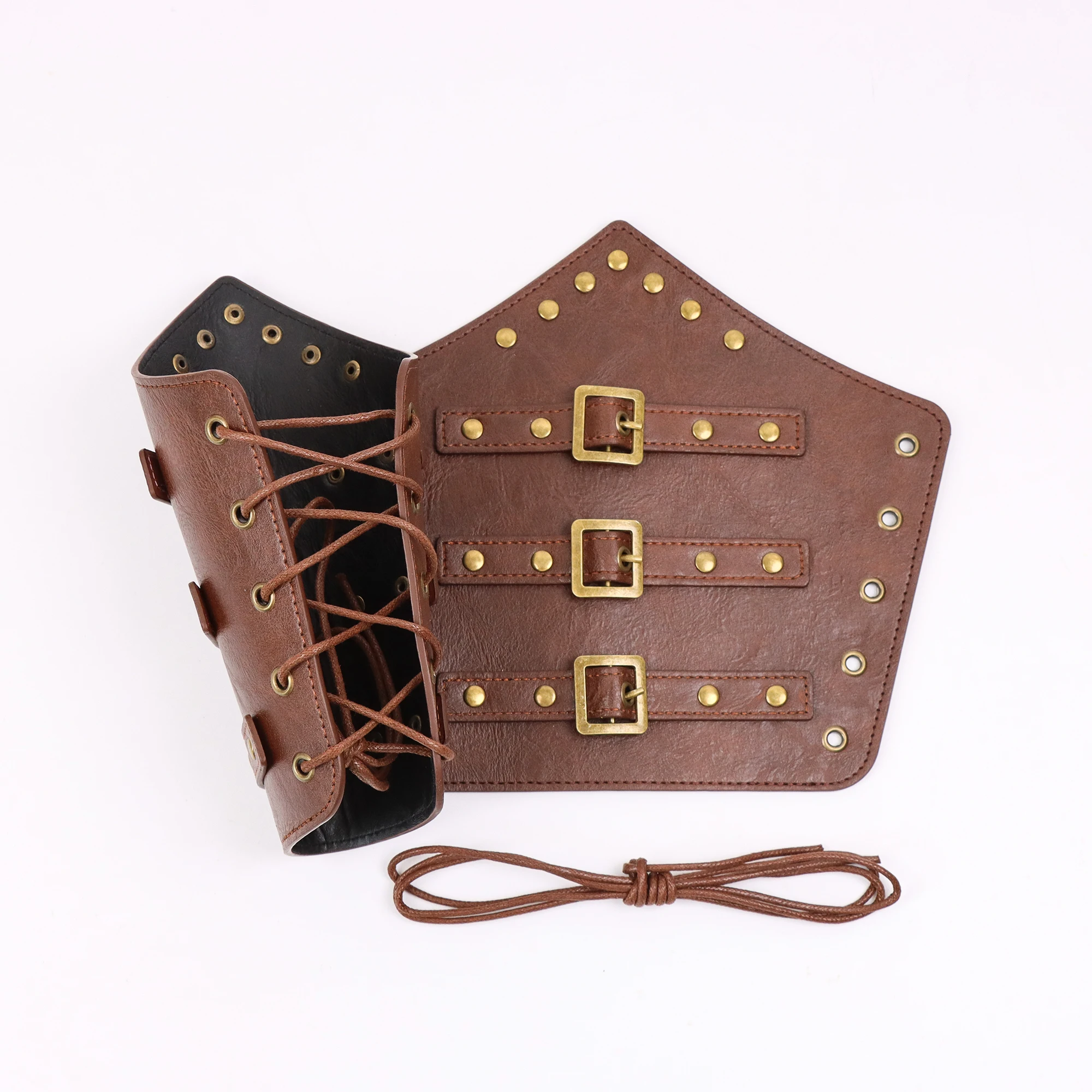 Viking Leather Gauntlet Arm Guard Bracer - Medieval Cosplay Wristband Armor