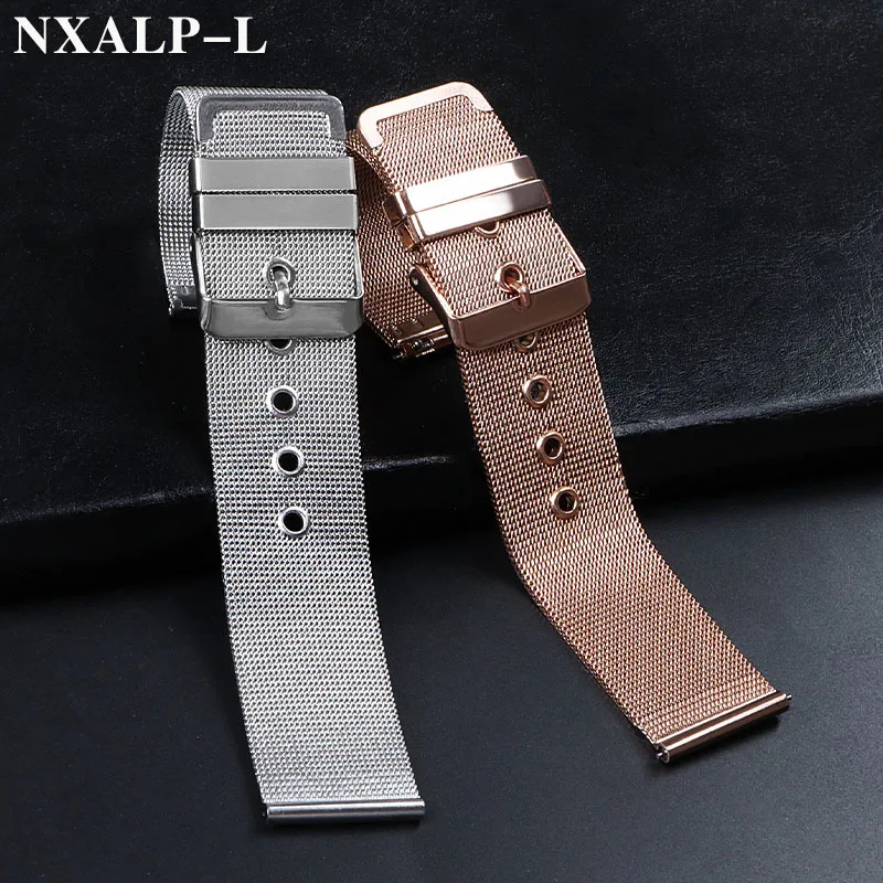 Elegant Mesh Milanese Stainless Steel Watchband - Quick Release in Black & Rose Gold