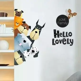 

3D Dogs Wall Sticker Funny Door Window Wardrobe Fridge Decorations for Kids Room Home Decor Cartoon Animal Art Vinyl Decal