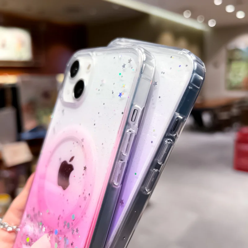 Glitzer-Magnet-Hülle für iPhone 17 Pro Max, 16, 16e, 15, 14, 13 Mini, 11, 12 Pro Max Plus – Kompatibel mit MagSafe Wireless Charging – Detail 9