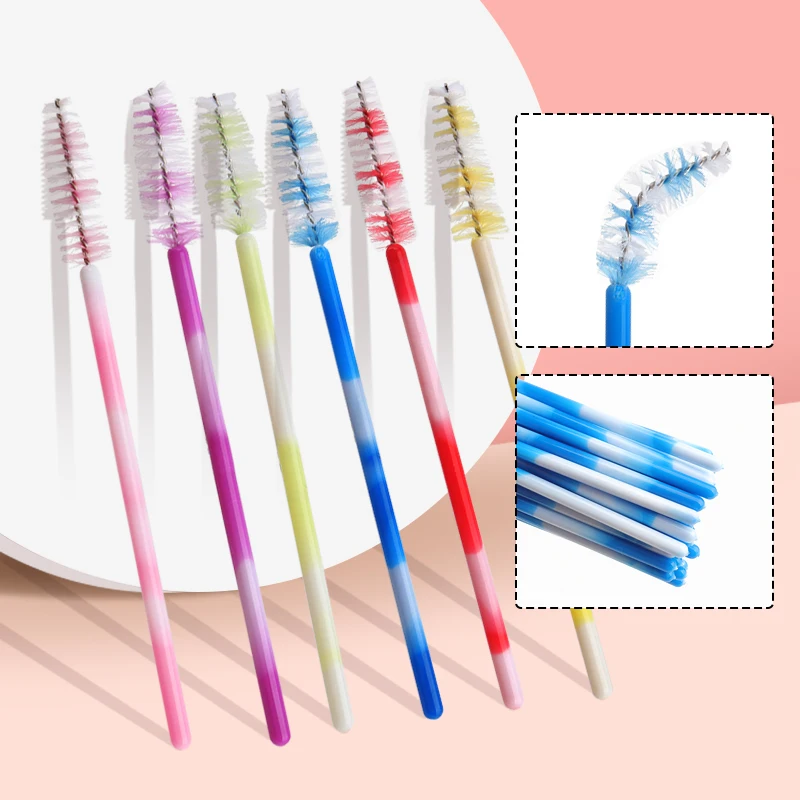 50pcs 컬러 속눈썹 메이크업 브러쉬 속눈썹 연장 마이크로 브러쉬 눈썹 빗 Spoolie 브러쉬 여성 화장품 도구 액세서리