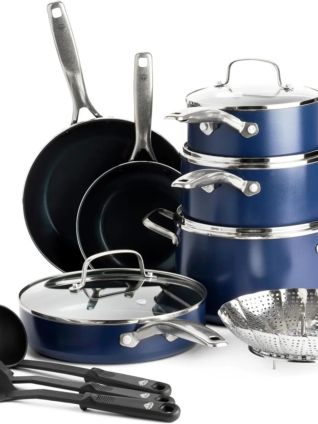 

Blue Diamond Cookware Diamond Infused Ceramic Nonstick, 10 Piece Cookware Pots and Pans Set, PFAS Free, Dishwasher Safe, Oven