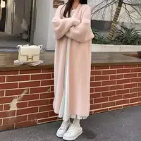 Autumn and winter loose and lazy style open knit coat, thick knee length imitation mink fur long sleeved sweater, warm jacket - Image 2