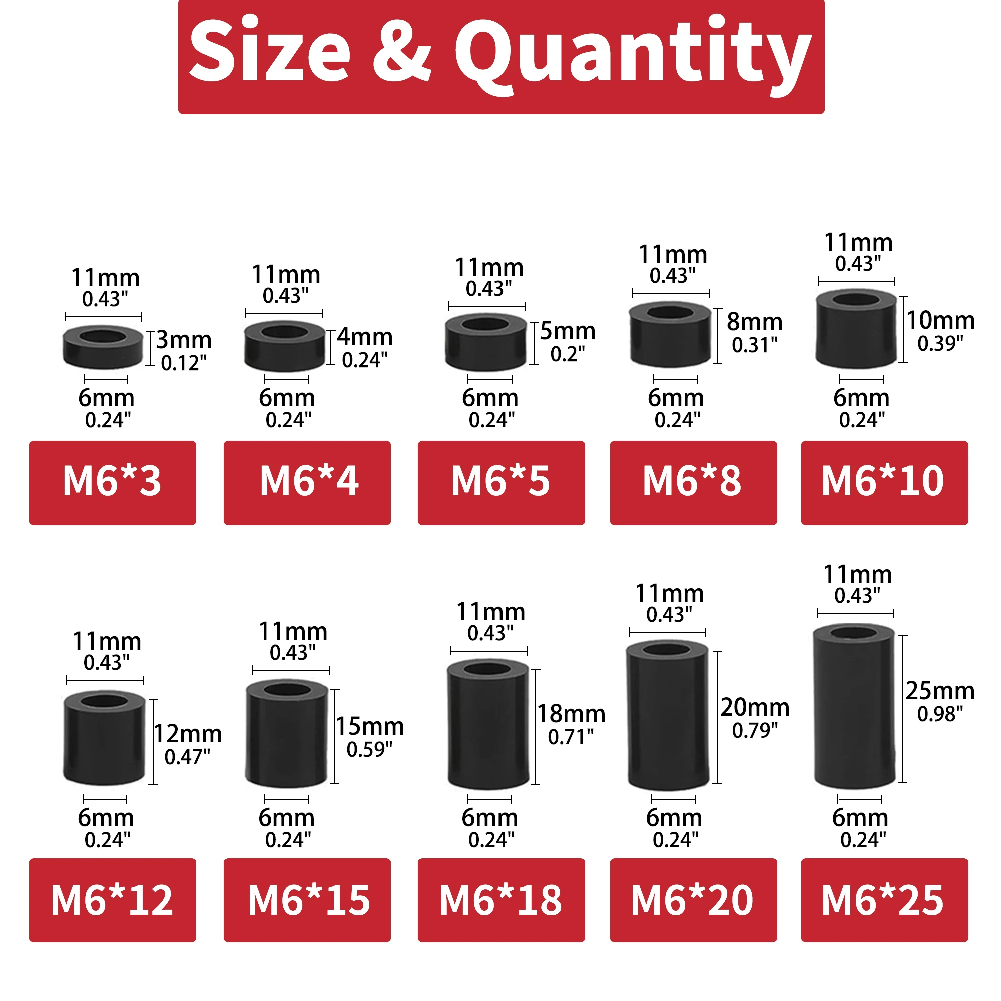 30/50pcs Black Nylon Round Electrical outlet Switch Screws Spacer M6 Fasteners Tools Repair Accessories Nuts protection