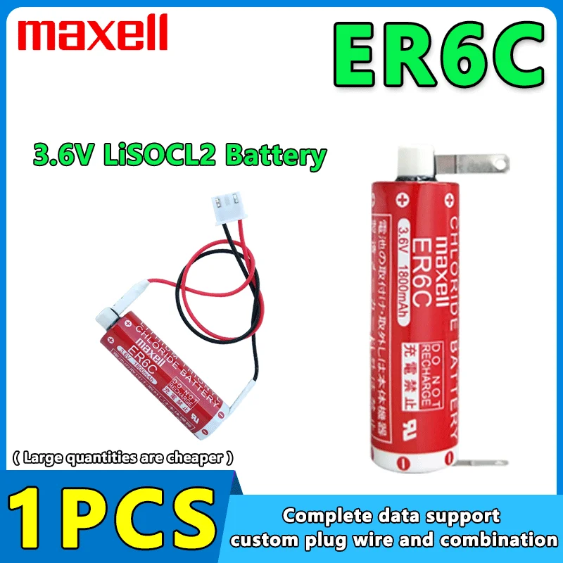 Maxell 1PCS 3.6V 1800mAh ER6C AA F2-40BL FX2N-48MT Lithium Battery FX2N/1N PLC Programmer Battery With Plug Not Rechargeable