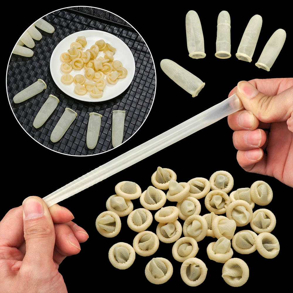 Non-slip 100 Pcs Finger Cover Rubber Gloves Natural Latex White Finger Cots Fingertips Protector Gloves Reusable Nai