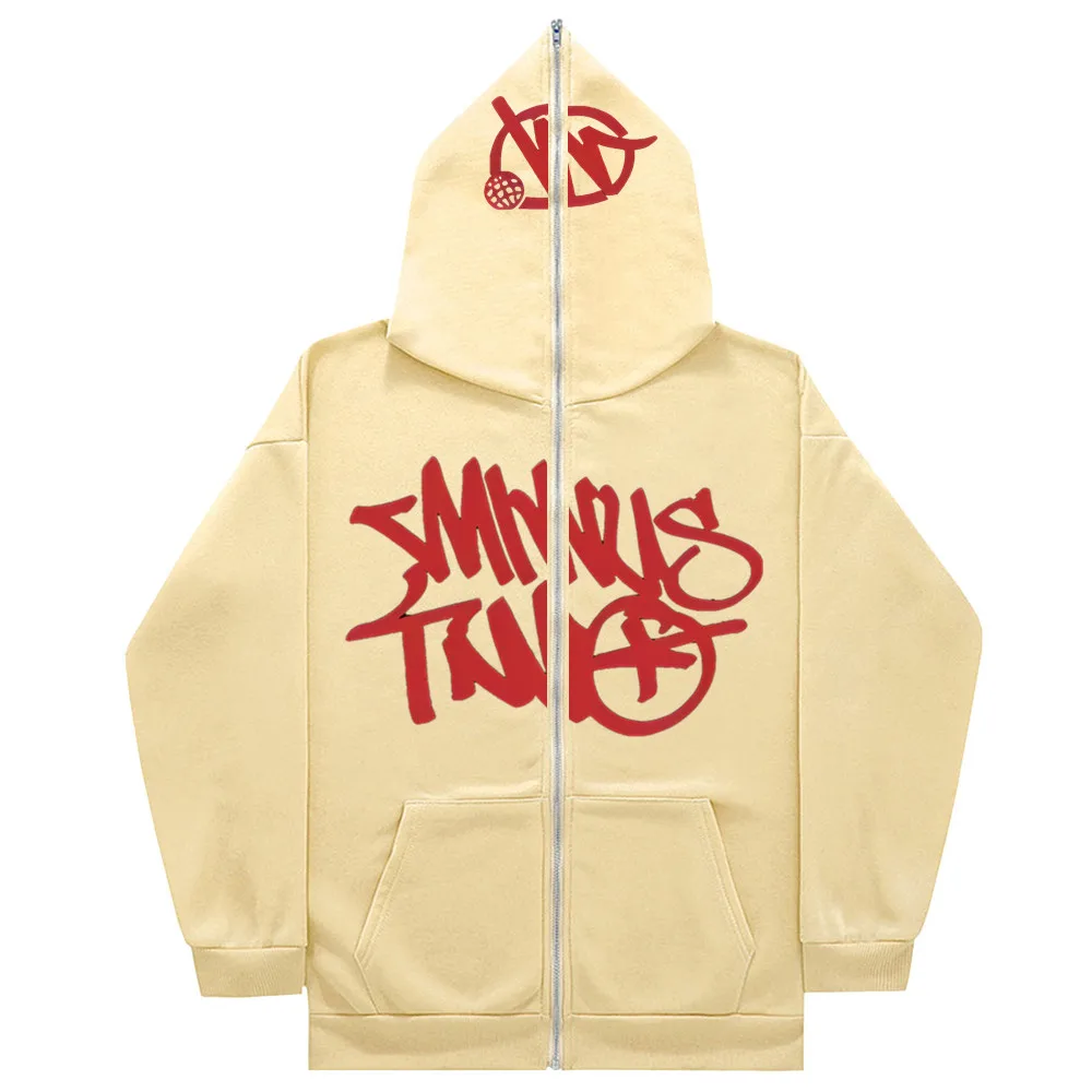 

American Letter Print Hooded Zip Up Cardigan Y2K Jacket Sweatshirt Women Korean Style Casual Loose Oversize Design Couple Coat