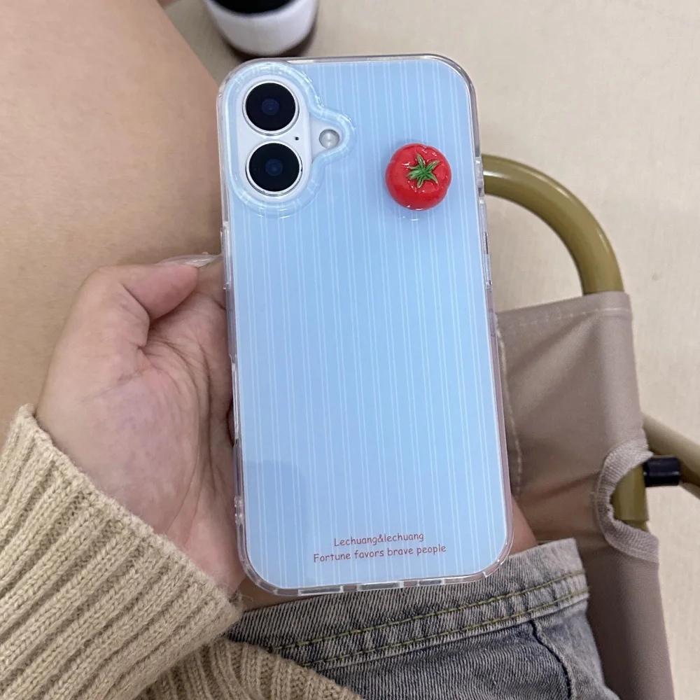 Blue Stripe Stereoscopic Tomato Jelly Kawaii Shockproof Phone Case