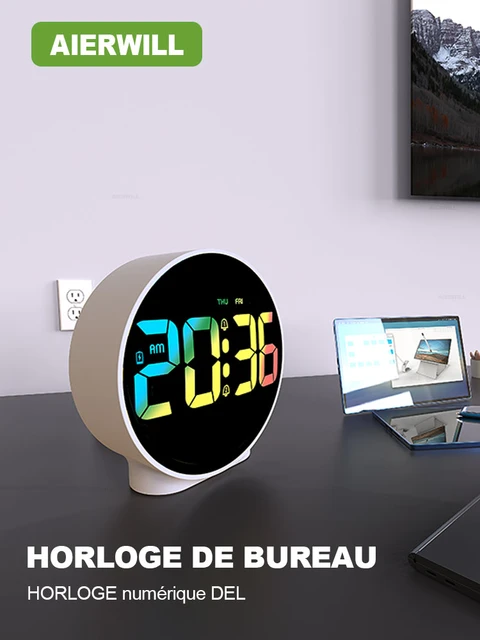 Radio-réveil pour chambre à coucher, grande horloge numérique LCD