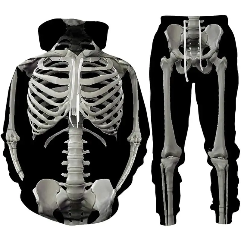 Men's Horror Skeleton 3D Printed Hoodie Pant Sets