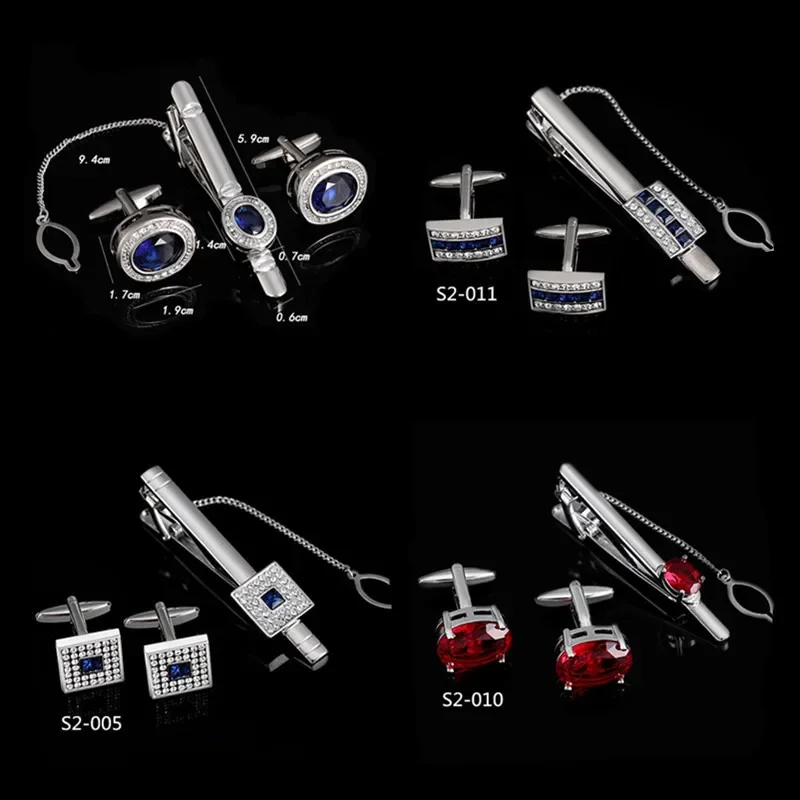 Luxury  Shirt Cufflinks Chain Tie Clip 3-piece Suit Fashionable Party Business Wedding  Jewelry Accessories  Men's Collar Clips