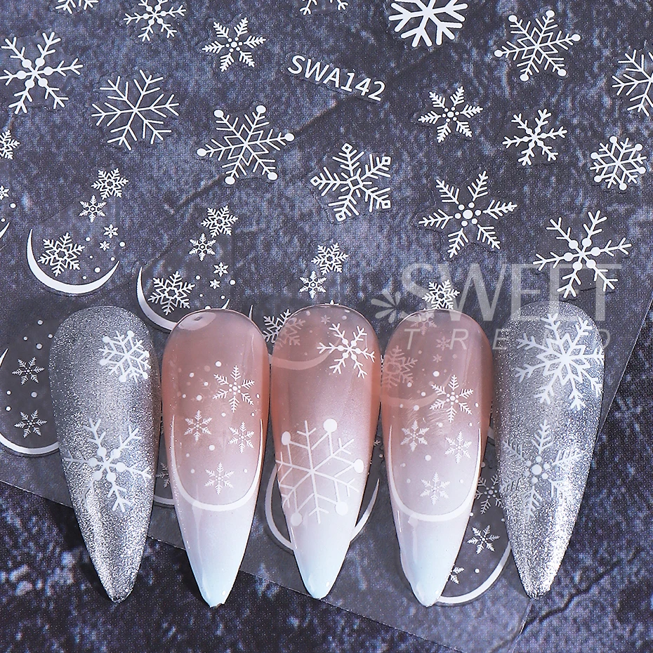 3pcs Christmas Nail Art Stickers White Gold Blue Snowflake French Line Design Decals DIY Self-Adhesive New Year Manicure Decor