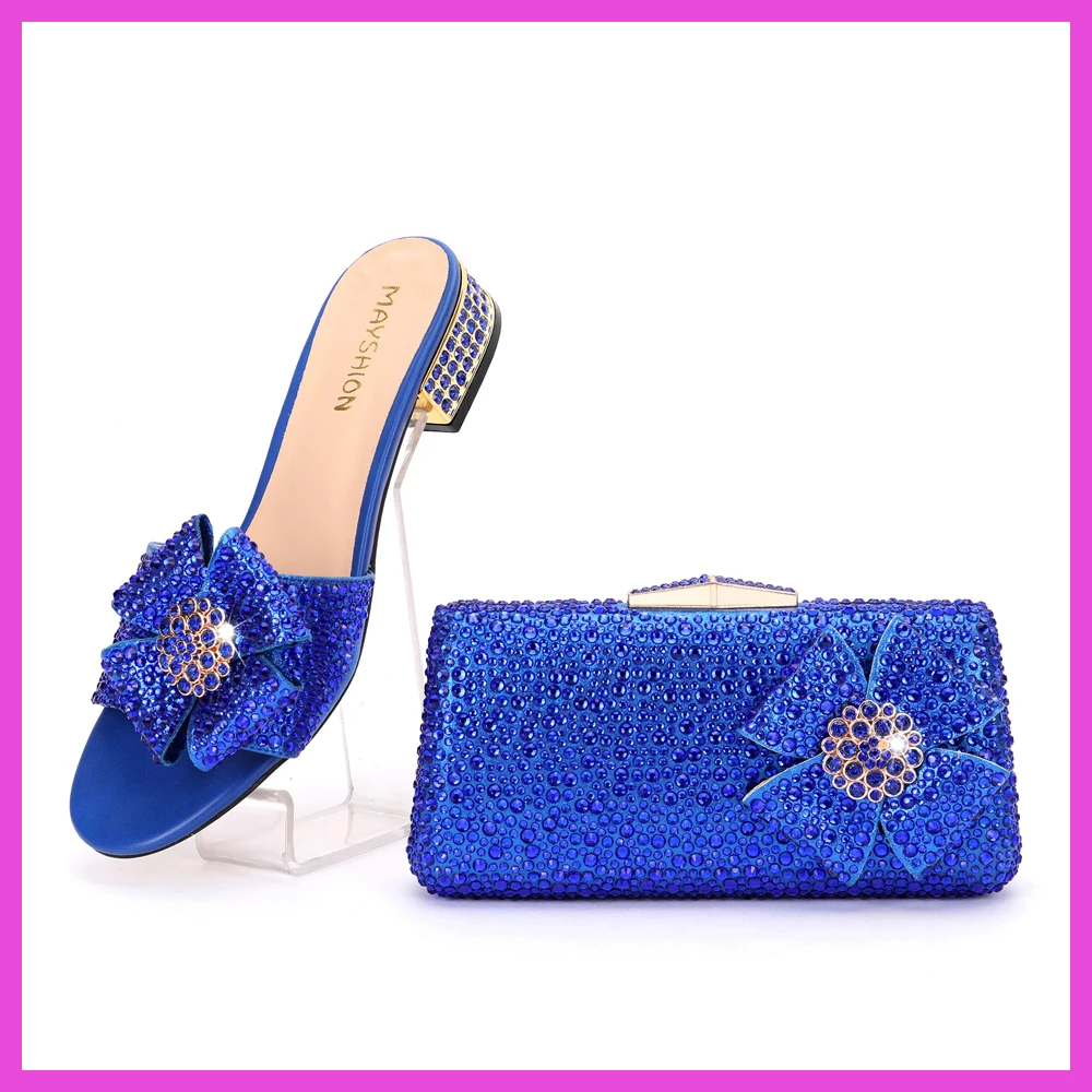 Shoes Free Shiping For Woman Summer New Banquet African Nigerian Italian Wedding Diamond Slippers Matching Shoes And Bag Set