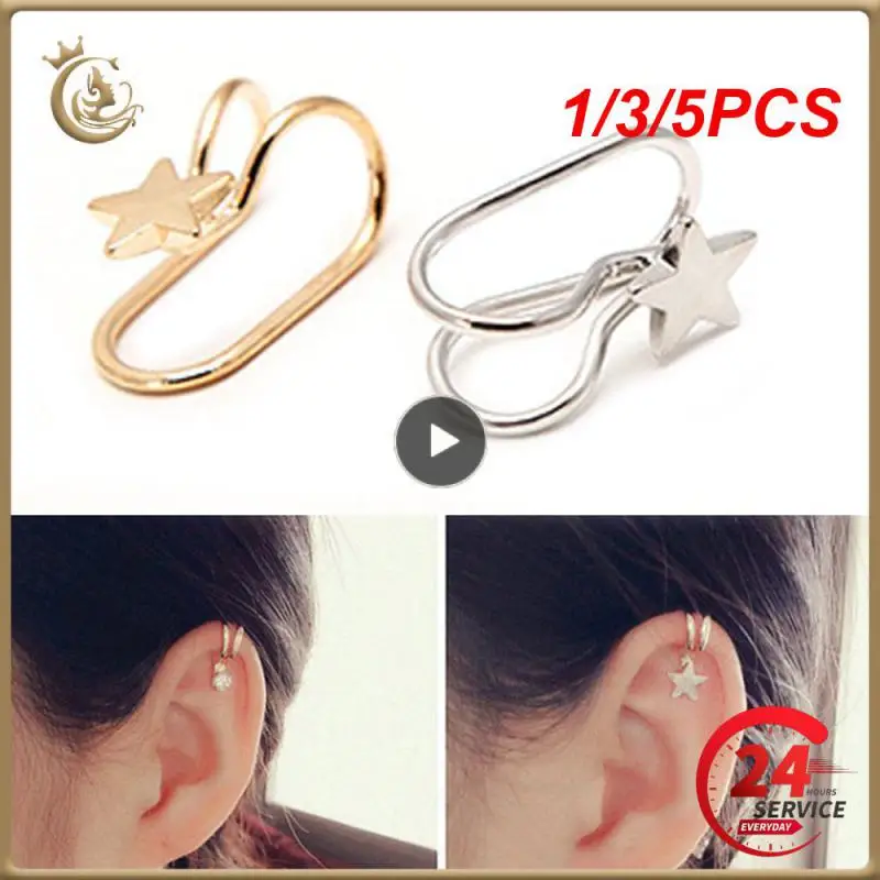 

1/3/5PCS New Cuff U Star Moon Earring Punk Minimalist Women Metal Buckle Fake Piercing Ear Clip Without Puncture Pearl Earrings