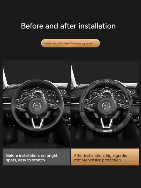 For Mazda 3 5 6 SKYACTIV Axela Atenza CX30 CX5 CX8 CX9 MX5 RX8 RX7 BT50 Carbon fiber Leathe Car Steering Wheel Cover Accessories 4
