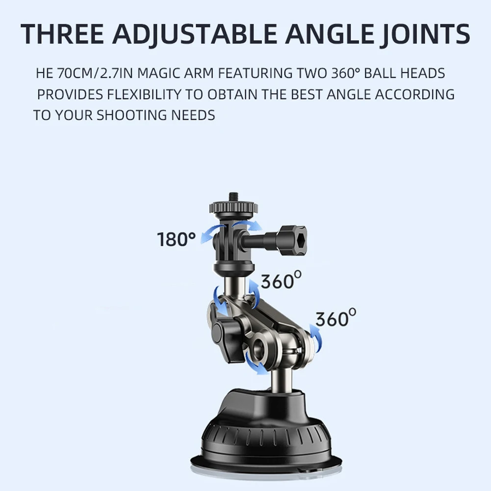 Adjustable Action Camera Dash Cam Mount with Suction Cup for Windshield