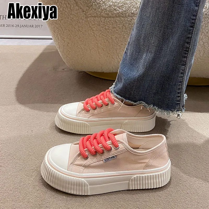 

Casual Flat Platform Beige Canvas Sports Shoes Women's Sneakers 2023 New autumn Vulcanize Running Lolita