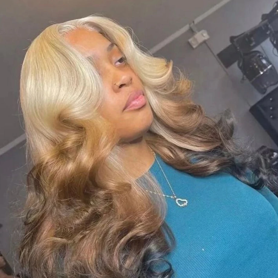 3 Tone Ombre Human Hair Wig Colored 613 Brown Body Wave Lace Wig Perruque Cheveux Humain T Part Lace Front Wig Brazilian On Pro