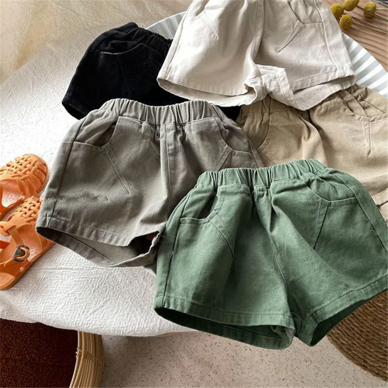 Summer New Kids Boys Casual Pants Children Solid Shorts Baby Girls Cotton Shorts Fashion Toddler Clothes