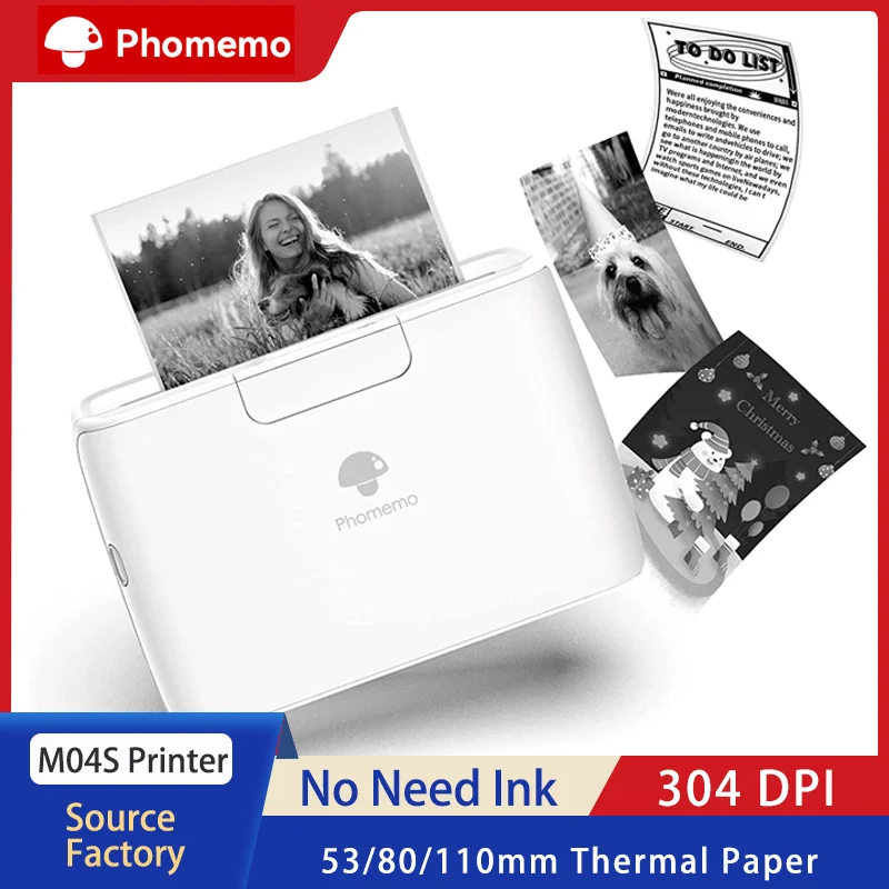 Phomemo M04S 110mm Portable Printer 304dpi Bluetooth Inkless