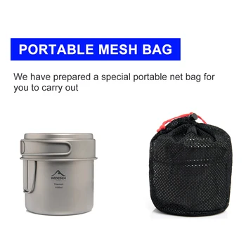 Widesea Ultralight Titanium Camping Pot 1100ml Foldable Handle Portable Outdoor Cookware with Mesh Bag for Backpacking Hiking Tr 5
