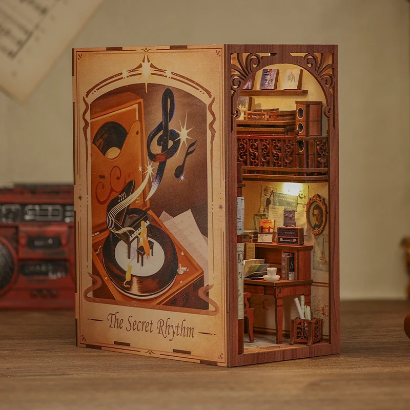 CUTEBEE DIY Book Nook Miniature Dollhouse Booknook with Touch Light Dust Cover Bookshelf Insert for Decor Gifts Secret Rhythm 3