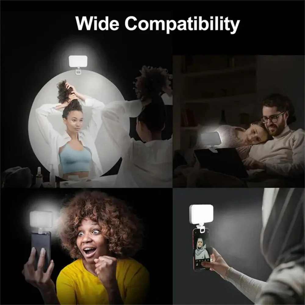Fill Lamp LED Selfie Light 1000Mah Rechargeable Clip-on Video Conference Light 3 Modes For Cell Phone Tablet Laptop