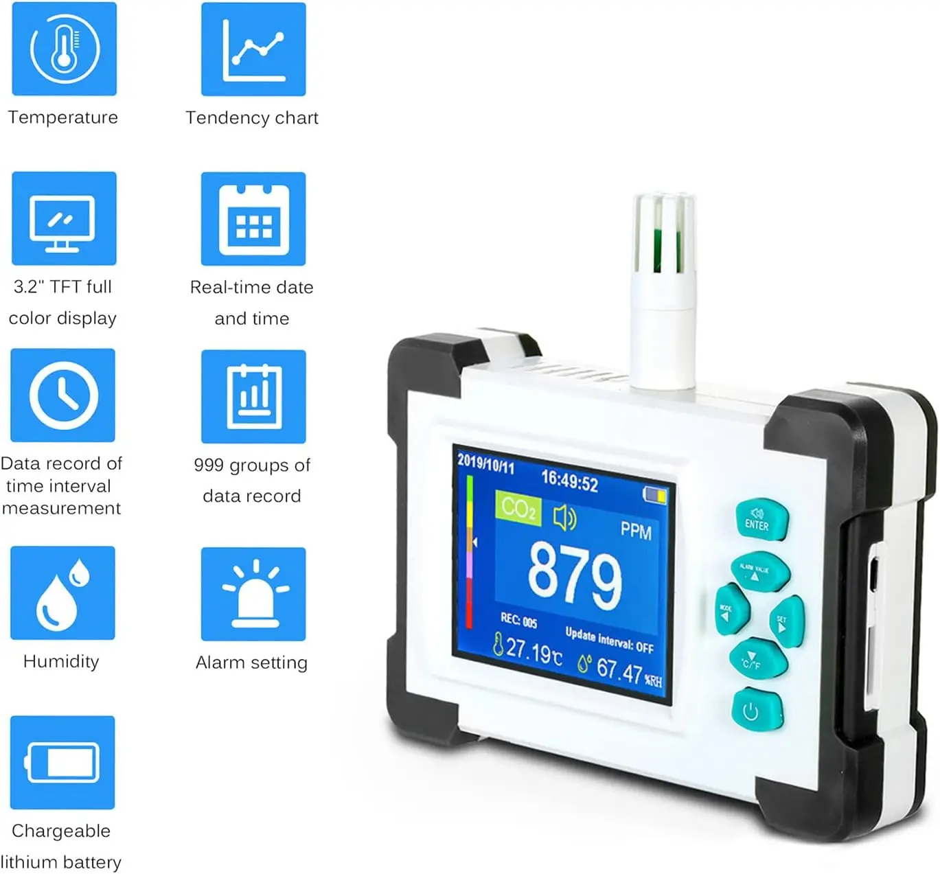 

Air Quality Monitor Portable Gas Analyzer Co2 Air Monitor Sales Detector Hcho Pm2.5 Tvoc AQI Humitity dust particle meter