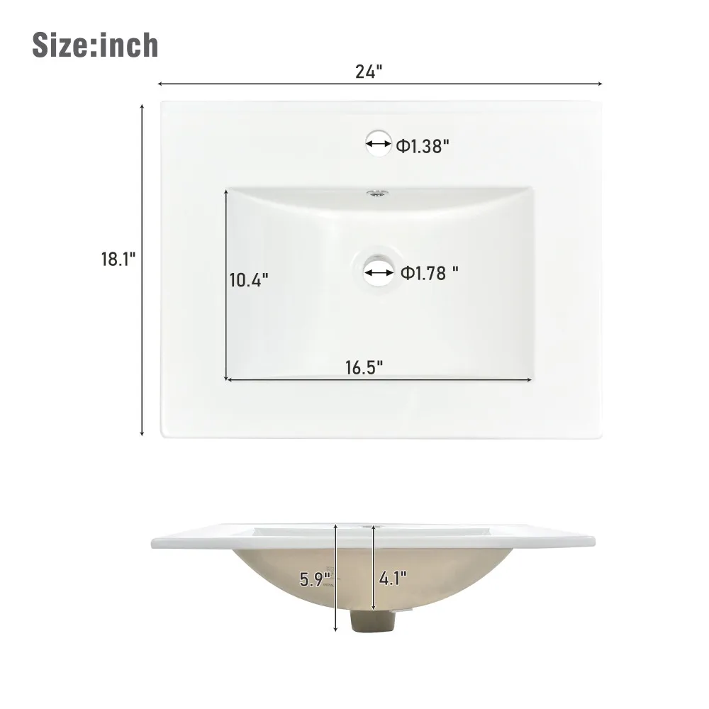 [Sink Only]24 Inch Modern Bathroom Vanity Modern White Bathroom Sink Rectangle Above Counter Porcelain Ceramic Vessel Vanity 2