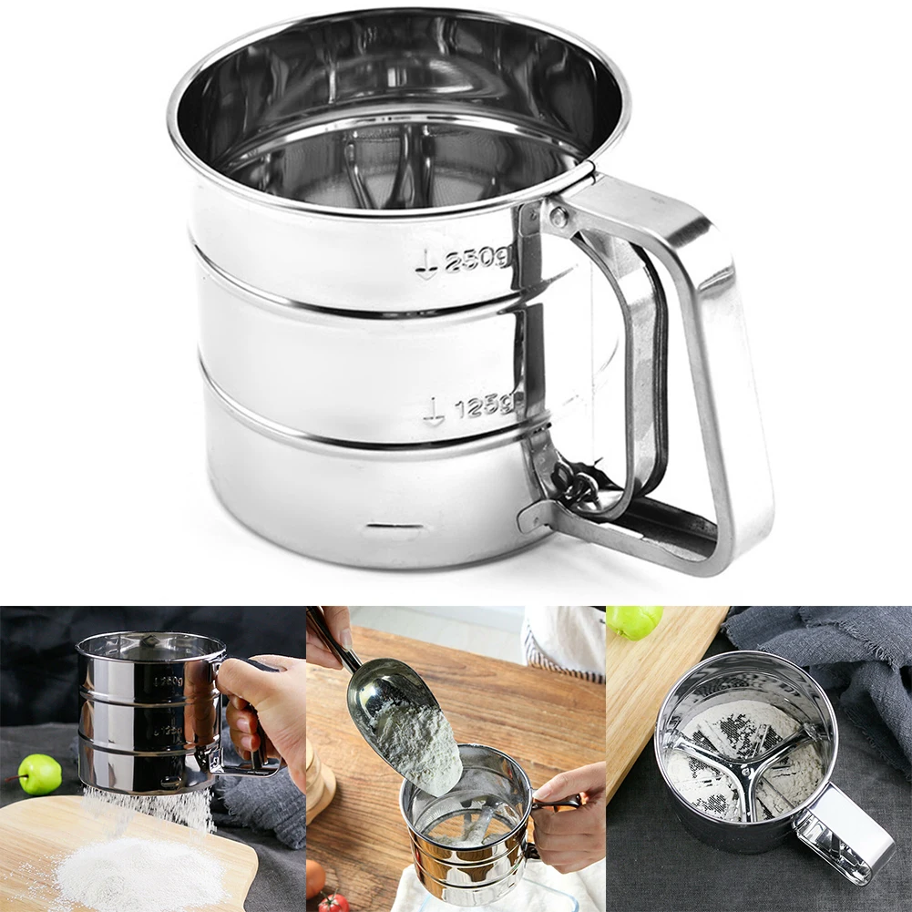 Stainless Steel Flour Sifter Sieve Cup Fine Mesh Powder Sieve Mesh For