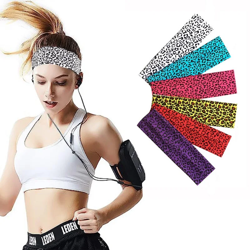 Buntes, elastisches Sport-Yoga-Lauf-Stirnband mit Leopardenmuster und Gesichtswasch-Stirnband