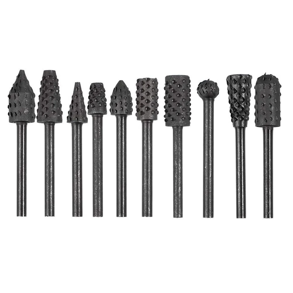 10pcs/set Rotary Rasp File Drill Bits Rasp Set 1/8" Shank Rotary Craft Files Rasp Burrs Wood