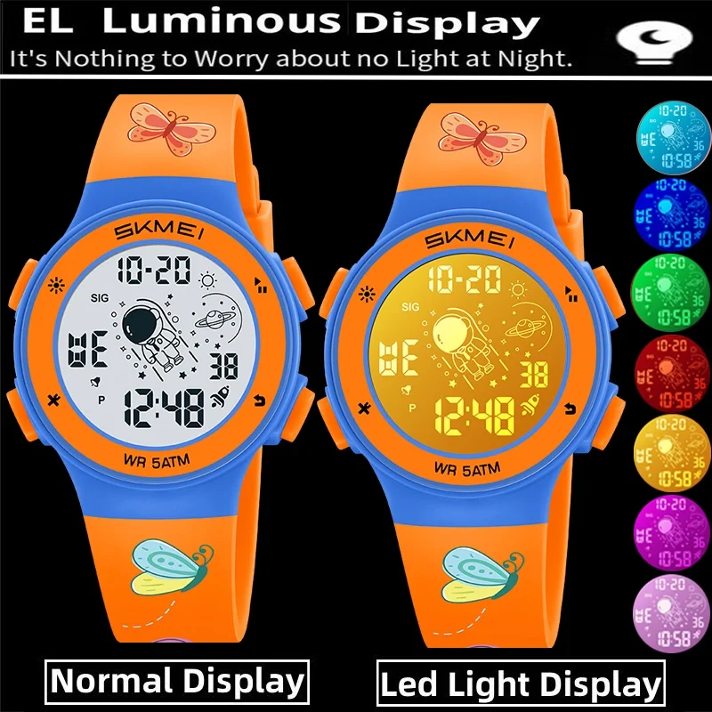 Skmei Kids Digital Watches Fashion TPU Strap Colorful Light LED Waterproof Children Boy Girl Sports Wristwatch with Alarm Clock 5