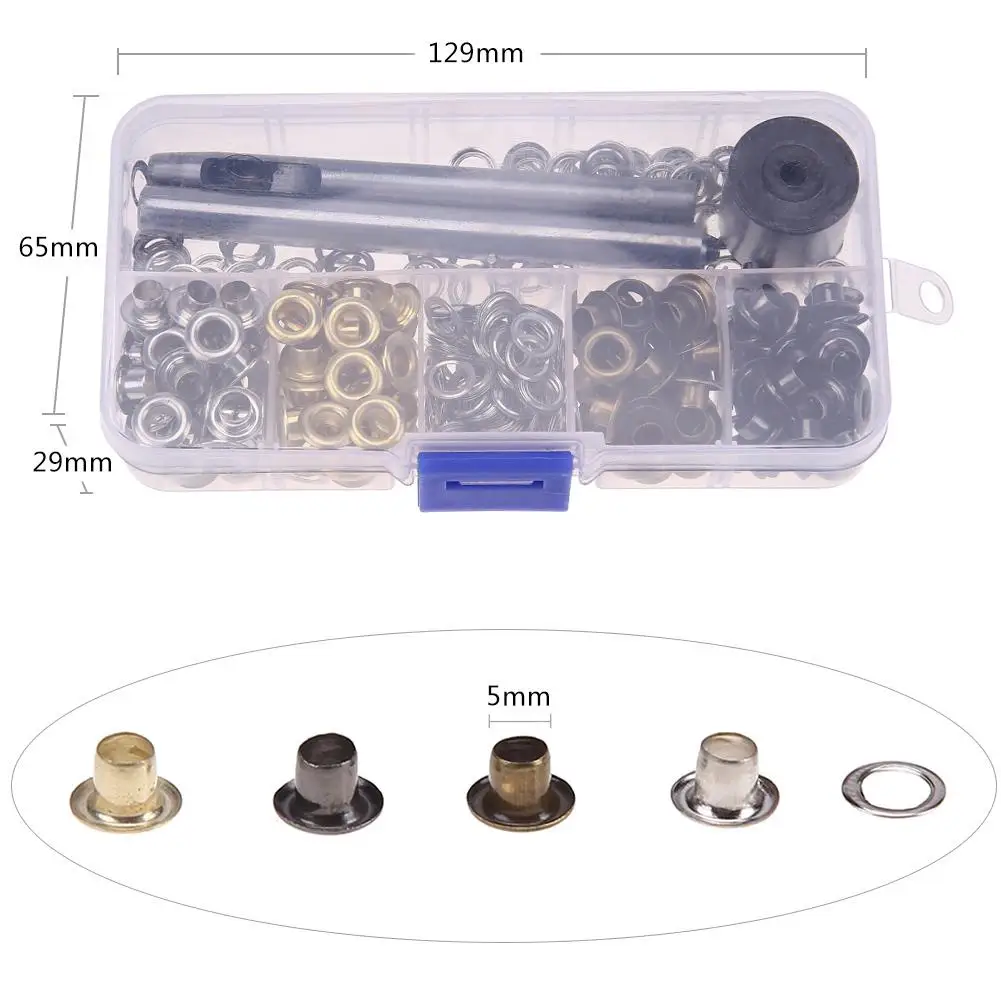 Eyelet Grommet Ring Kit 3/5mm Metal Eyelet Set Leather Craft Repair Grommet Round Eye Rings DIY With Hand Knocking Tools