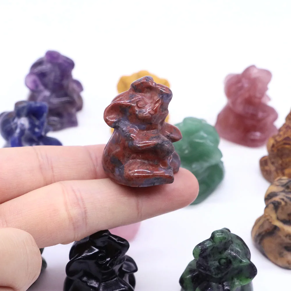 35MM Natural Stone Hand Carved Crystal Elephant Figurine Chakra Healing Quartz Amethyst Animal Statue Feng Shui Home Decoration