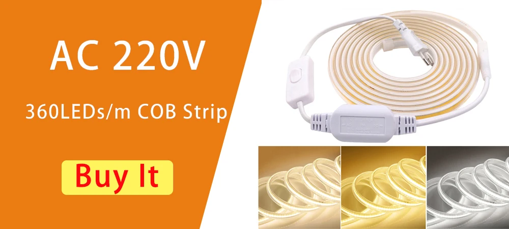 Description Picture 3 of itemEU Power Plug with Dimmer Switch Drive for AC 220V 288LEDs/m 360LEDs/m No Wire 13x7MM COB Strip Tape Light Power Supply Adapter