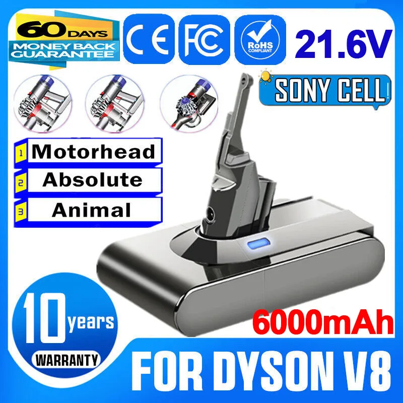 6000Mah Per Batteria Dyson V8 21.6 Volt Sv10 Batteria Ricaricabile Batteria V8 Fluffy V8 Animal Aspirapolvere Batteria Yh5